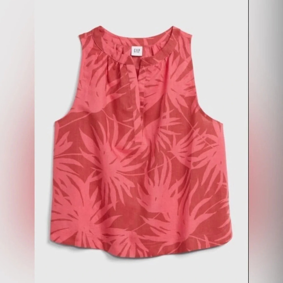 GAP Women’s Zen Sleeveless Top Linen Blend Pink Palms Cropped Summer NWT Size XS - Picture 1 of 7